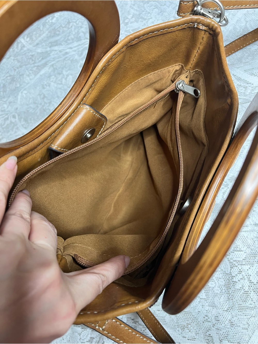 RELIC Canvas Patchwork Satchel Handbag with Wood Handles - Picture 10 of 10
